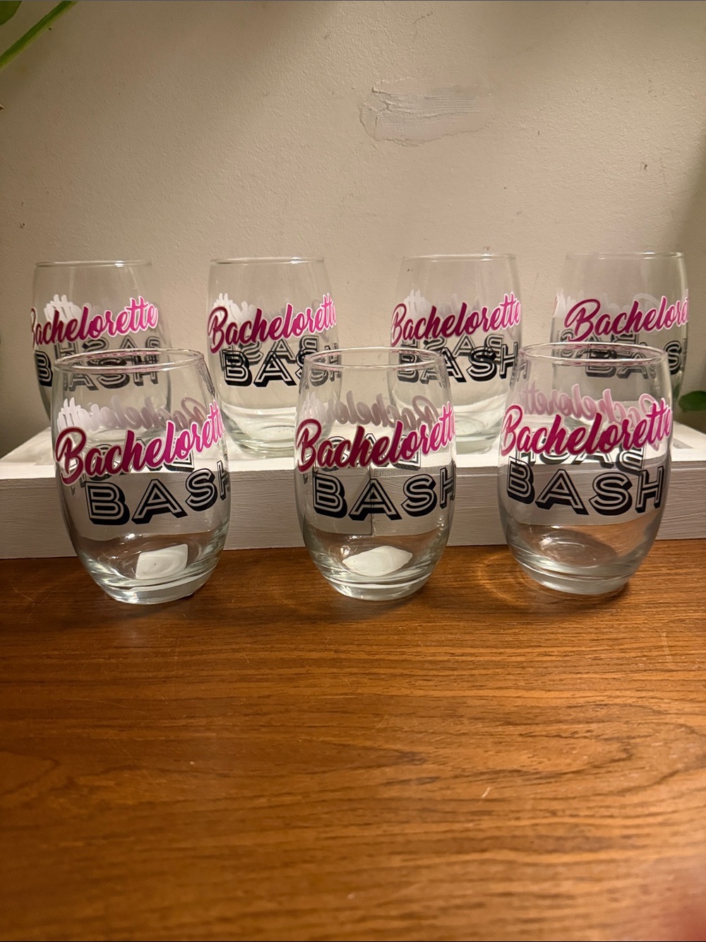 Bachelorette Bash Stemless Wine Glasses - Pink & Black Set of 8